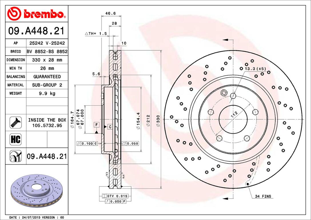 Mercedes Brembo Disc Brake Rotor - Front (330mm) 2034211312